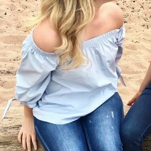 Off the shoulder blue top